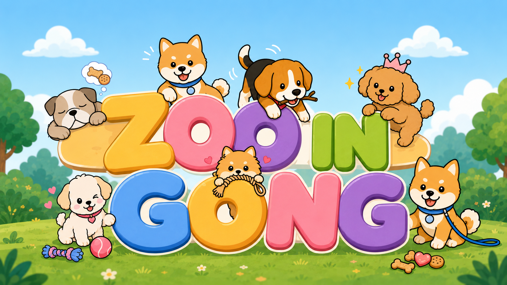 강아지 친구들이 함께 있는 Zoo-In-Gong